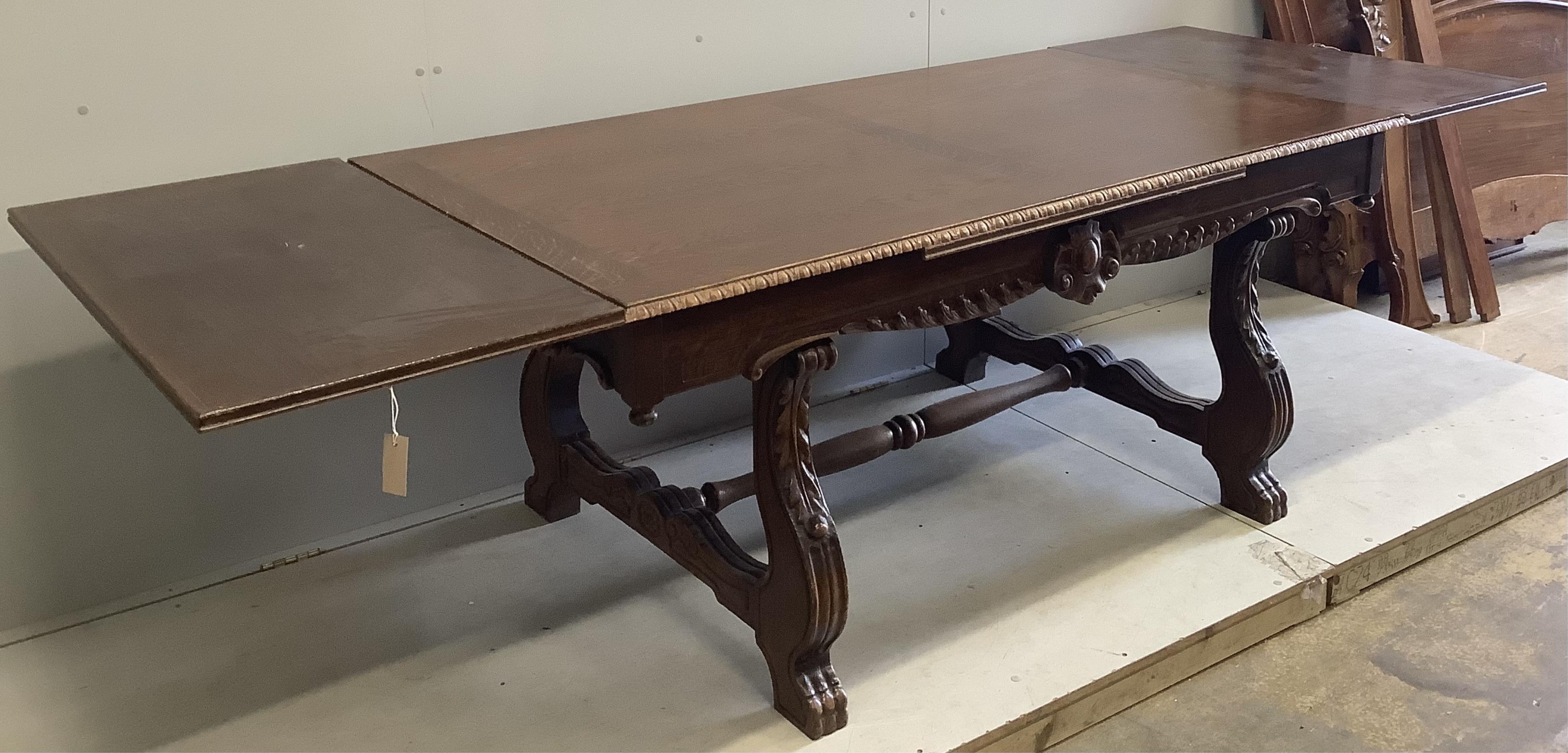 A Spanish style rectangular carved oak refectory table, width 180cm, depth 100cm, height 78cm